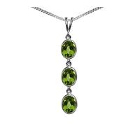 Beautiful Jewellery Company BJC Collier chaîne gourmette en or blanc massif 9 carats avec péridot naturel triple goutte ovale 4,50 carats et 9 carats, 20 Inch White Gold Curb Necklace, Or blanc