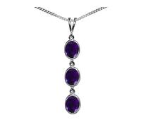 Beautiful Jewellery Company BJC Collier gourmette en or blanc massif 9 carats avec améthyste naturelle triple goutte ovale 4,50 carats et 9 carats, 18 Inch White Gold Curb Necklace, Or blanc