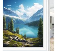 Beautiful Lake Film de fenêtre moderne avec vue sur la montagne et ciel bleu - Film d'intimité pour porte en verre - Non adhésif - Pour salle de bain et cuisine - 45 x 60 cm