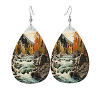 Beautiful Little River Boucles d'oreilles en cuir en forme de larme pour femme - Boucles d'oreilles pendantes légères en PVC avec crochets en argent 925, imprimés double face | Cadeau hypoallergénique