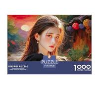 Beautiful Long-Haired Korean Girl 1000 Pièces Carton Extra-épais Lot de Puzzles Flowing Girl Stimulant Et Éducatif Défi Unique Puzzles pour Adultes Et Enfants 38x26cm/1000pcs