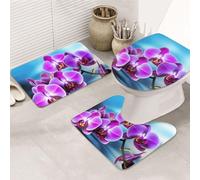 Beautiful Orchid Lot de 3 tapis de salle de bain en forme de U + tapis de bain antidérapant en microfibre + tapis de couvercle de toilette doux et absorbant pour décoration d'intérieur