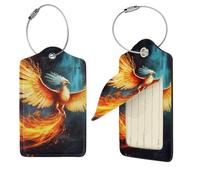 Beautiful Phoenix Lot de 2 étiquettes de voyage en cuir synthétique avec dos intégral pour bagages, étiquettes personnalisées pour sacs, étiquettes de valise avec boucle en métal, noir