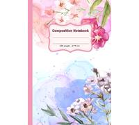 Beautiful pink and purple flower in watercolor composition notebook: Ideal paperback for adults, teens and kids ,use in school , college , do homework ... or others ,wide ruled 6x9 inc.,100 pages