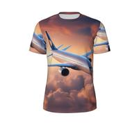 Beautiful Sky Avion Print Hommes T-shirt à manches courtes Respirant Athlétique Gym Sports d'été Mode Fitness, Noir/blanc, XS
