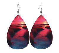 Beautiful sunset Boucles d'oreilles en cuir en forme de larme pour femme - Boucles d'oreilles pendantes légères en PVC avec crochets en argent 925, imprimés double face | Cadeau hypoallergénique