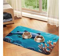 Beautiful Underwater World Dauphins Coral Print Pet Food Mat Absorbant Antidérapant PU Cuir Tapis d'alimentation pour Chiens Chats Fond en Caoutchouc