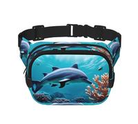 Beautiful Underwater World Dolphins Coral Zipper Fanny Pack, Sac à bandoulière avec sangle réglable pour jogging, cyclisme, Noir , Taille unique