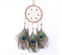 Beautiful Wall Hanging Art Hand-Woven Peacock Feather Outdoor Decor Hand Crafted Decorative Dream Catcher Symbols Ornament Portable Color As Gifts for Friends Family(A)