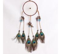 Beautiful Wall Hanging Art Hand-Woven Peacock Feather Outdoor Decor Hand Crafted Decorative Dream Catcher Symbols Ornament Portable Color As Gifts for Friends Family(B)