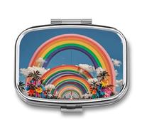 Beautiful World Boîte à pilules arc-en-ciel avec 2 compartiments en métal portable pour sac à main et voyage, pilulier compact et suppléments d'huile de poisson et vitamines