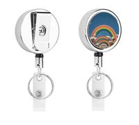 Beautiful World - Porte-badge arc-en-ciel - Enrouleur de badge d'infirmière rétractable en métal robuste avec corde en nylon de 68,1 cm - Étiquettes amusantes pour enseignants, infirmières, médecins