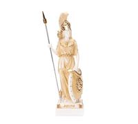 BeautifulGreekStatues Athéna avec hibou Méduse tenant Bouclier Déesse Grecque Albâtre Statue Or 17,8 cm