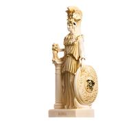 BeautifulGreekStatues Athéna Parthenos Varvakeion Tenant Le Bouclier de Méduse Déesse Grecque Statue d'Albâtre Or 27cm