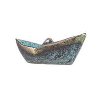 BeautifulGreekStatues Bateau de pêche grec en bronze massif - Sculpture miniature - Vert et doré - Oxydé