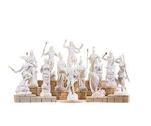 BeautifulGreekStatues Lot de 12 statues olympiennes dieux du Mont Olympe Panthéon en albâtre 17 cm