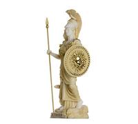 BeautifulGreekStatues Statue en Albâtre avec Bouclier de Méduse Athéna avec Chouette Doré 17 cm