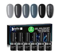Beautilux HEMA-FREE Vernis Semi Permanent Noir, 6 Couleurs 10ml Sans-TPO Noir Gris Vernis Semi-permanent, Vernis à Ongles Gel UV Gel Soak Off Manucure Nail Art Kit (YT-11)