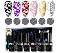 Beautilux Liner Vernis Gel, 6 Couleurs 10ml Noir Blanc Rose Rouge Or et Argent Pailleté Liner Vernis à Ongles Gel pour French Manucure