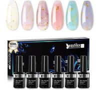 Beautilux Rubber Base Gel, 6 Couleur Nude Coloré Pailleté Base Coat Vernis Semi Permanent Gel Pour Pose French Nail UV Gel Polish Kit 6x10ml