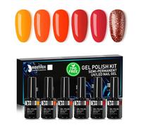 Beautilux Vernis Semi Permanent Orangé Corail, 6 Couleurs 10ml Orangé Rouge Vernis à Ongles Gel UV Gel Soak Off Manucure Nail Art Kit (YT-06)