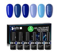 Beautilux Vernis Semi Permanent Sans-TPO Bleu Foncé, 6 Couleurs 10ml HEMA-FREE Vernis Semi-permanent Soak Off Manucure Nail Art Kit (YT-03)