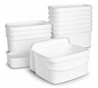 BEAUTIONA Lot de 10 boîtes alimentaires 3,3L avec couvercle - récipients rectangulaires empilables en plastique, blanc, 25x16 cm - pour cuisine et restauration