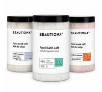 Beautiona® Lot de 3 sels de bain de pieds - 3 x 500 g, 1,5 kg de sel de bain de pieds avec urée, lavande et bergamote, pamplemousse et menthe - Soin des pieds, adoucit la peau sèche, pédicure
