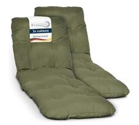 Beautissu 2X Coussin Bain de Soleil Chaise Longue Matelas transat extérieur | 190x60cm 8cm épais vert olive confortable pour jardin terrasse balcon mobilier Flair RL