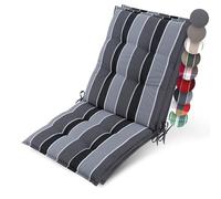Beautissu 2X Premium Coussin Chaise Jardin Dossier Bas avec Sangles | 100x50cm 8cm épaisseur anthracite rayé tissu robuste antidérapant résistance aux UV fauteuil Fixation rembourrage Sun-NL
