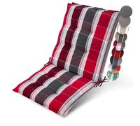 Beautissu 2X Premium Coussin Chaise Jardin Dossier Bas avec Sangles | 100x50cm 8cm épaisseur rouge anthracite rayé tissu robuste antidérapant résistance aux UV fauteuil Fixation extérieur Sun-NL