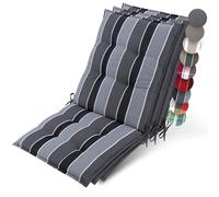 Beautissu 3X Premium Coussin Chaise Jardin Dossier Bas 100x50 cm Sun-NL - 8 cm Épaisseur Tissu Robuste Antidérapant & Résistance aux UV - Coussin Fauteuil avec Sangles Fixation Anthracite Rayé