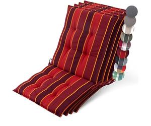 Beautissu 4X Premium Coussin Chaise Jardin Dossier Bas 100x50 cm Sun-NL - 8 cm Épaisseur Tissu Robuste Antidérapant & Résistance aux UV - Coussin Fauteuil avec Sangles Fixation Rouge Rayé