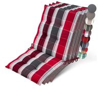 Beautissu 4X Premium coussin chaise jardin dossier bas avec sangles | 100x50cm 8cm épaisseur rouge anthracite rayé tissu robuste antidérapant résistance aux UV fauteuil Fixation extérieur Sun-NL