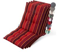 Beautissu 4X Premium Coussin Chaise Jardin Dossier Bas avec Sangles | 100x50cm 8cm épaisseur rouge rayé tissu robuste antidérapant résistance aux UV fauteuil Fixation rembourrage extérieur Sun-NL