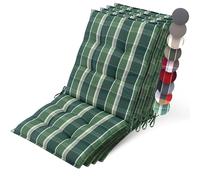 Beautissu 4X Premium coussin chaise jardin dossier bas avec sangles | 100x50cm 8cm épaisseur vert carré tissu robuste antidérapant résistance aux UV fauteuil Fixation rembourrage extérieur Sun-NL
