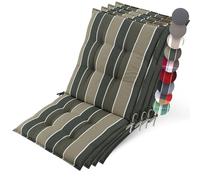 Beautissu 4X Premium coussin chaise jardin dossier bas avec sangles | 100x50cm 8cm épaisseur vert rayé tissu robuste antidérapant résistance aux UV fauteuil Fixation rembourrage extérieur Sun-NL