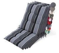 Beautissu 4X Premium Coussin Chaise Jardin Dossier Bas avec Sangles | 100x50cm anthracite rayé tissu robuste 8cm épaisseur antidérapant résistance UV fauteuil Fixation assise extérieur Sun-NL