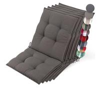 Beautissu 5X Premium Coussin Chaise Jardin Dossier Bas 100x50 cm Sun-NL - 8 cm Épaisseur Tissu Robuste Antidérapant & Résistance aux UV - Coussin Fauteuil avec Sangles Fixation Taupe