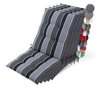 Beautissu 5X Premium Coussin Chaise Jardin Dossier Bas 100x50 cm Sun-NL - 8 cm Épaisseur Tissu Robuste Antidérapant & Résistance aux UV - Coussin Fauteuil avec Sangles Fixation Anthracite Rayé