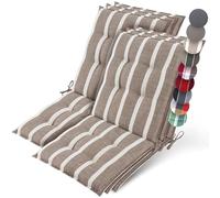 Beautissu 6X Premium Coussin Chaise Jardin Dossier Bas 100x50 cm Sun-NL - 8 cm Épaisseur Tissu Robuste Antidérapant & Résistance aux UV - Coussin Fauteuil avec Sangles Fixation Beige Blanc Rayé