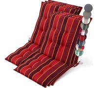 Beautissu 6X Premium Coussin Chaise Jardin Dossier Bas 100x50 cm Sun-NL - 8 cm Épaisseur Tissu Robuste Antidérapant & Résistance aux UV - Coussin Fauteuil avec Sangles Fixation Rouge Rayé