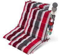 Beautissu 6X Premium Coussin Chaise Jardin Dossier Bas 100x50 cm Sun-NL - 8 cm Épaisseur Tissu Robuste Antidérapant & Résistance aux UV - Coussin Fauteuil avec Sangles Fixation Rouge Anthracite Rayé