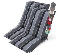 Beautissu 6X Premium Coussin Chaise Jardin Dossier Bas avec Sangles | 100x50cm 8cm épaisseur anthracite rayé tissu robuste antidérapant résistance aux UV fauteuil Fixation galette basse Sun-NL