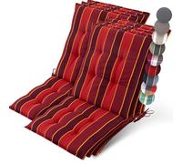 Beautissu 7X Premium Coussin Chaise Jardin Dossier Bas Tissu Robuste | 100x50cm rouge rayé 8cm épaisseur résistance aux UV fauteuil avec sangles fixation Antidérapant set galette extérieur Sun-NL