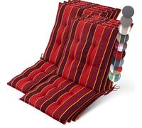 Beautissu 8X Premium Coussin Chaise Jardin Dossier Bas 100x50 cm Sun-NL - 8 cm Épaisseur Tissu Robuste Antidérapant & Résistance aux UV - Coussin Fauteuil avec Sangles Fixation Rouge Rayé