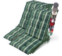 Beautissu 8X Premium Coussin Chaise Jardin Dossier Bas avec Sangles | 100x50cm 8cm épaisseur vert carré tissu robuste antidérapant résistance aux UV fauteuil Fixation rembourrage extérieur Sun-NL