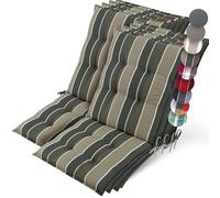 Beautissu 8X Premium Coussin Chaise Jardin Dossier Bas avec Sangles | 100x50cm 8cm épaisseur vert rayé tissu robuste antidérapant résistance aux UV fauteuil Fixation rembourrage extérieur Sun-NL