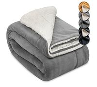 Beautissu Alina Plaid Canape Sherpa 150x200 Gris Clair/Blanc - Doux Couverture Chaude pour l’Hiver Plaid Polaire Canapé Gros Couvre-Sofa avec Aspect de Fourrure d'agneau