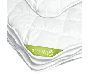 Beautissu Couette 4 Saisons 2 Personnes Microfibre Anti-acariens tempérée | 200x220cm blanc légère chaude douce confortable lavable à 60° toute matelassée respirant chaud BeauNuit MD